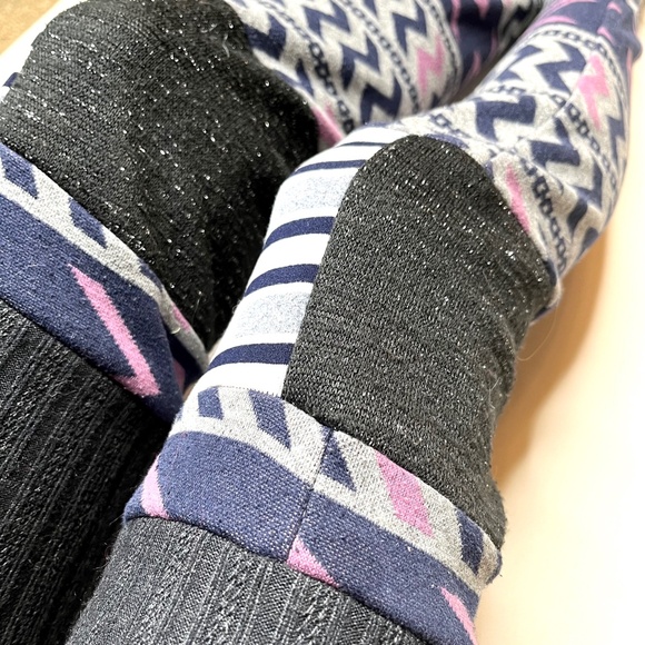 Patchwork Striped Leg Warmers Purple Sweater Knee Socks Gray Knit Thigh Highs OS - Picture 4 of 10